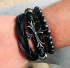 Kit de pulseiras de couro Masculino religioso Cruz Jesus