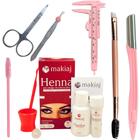 Kit de Sobrancelha Henna Makiaj Profissional e Pincel tesoura paquimetro pinça navalha