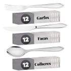 Kit de Talheres Inox para Restaurante Garfo Colher Faca 36 Pçs