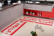 Kit de tapete para cozinha 3 peças pelo macio toque de veludo 100% antiderrapante andino lancer (ka-21-vermelho)