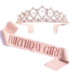 Kit de tiara de faixa e strass para aniversariantes AdBetty Rose Gold