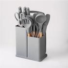 Kit de Utensílios 19 Peças com Tábua de Corte - Cinza - KITCHENWARE SET