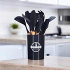 Kit de utensílios de cozinha, 12 peças, Antiaderente, silicone e madeira , Cor Preto - Pietra Bella