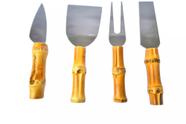Kit de utensilios para queijo de inox e bambu natural 4 pcs