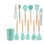 Kit De Utensílios Silicone E Madeira P/ Cozinha 12 Peças VERDE