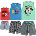 Kit de Verão Infantil com Regatas e Bermudas de Meninos com 3 Conjuntos de Crianças