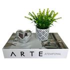 Kit decoração livro arte + vaso artesanal + coração prata