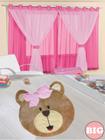 Kit decoração p/ Quarto de Menina = Cortina Malha Juvenil + Tapete Pelucia Big Ursinha - Pink