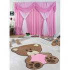 Kit Decoração p/ Quarto Infantil = Cortina Jéssica 2 Metros + Tapete Pelúcia Bebê Ursa - Rosa