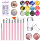 Kit Decoração Unhas Nail Art Pincéis Manicure Carimbo Duplo