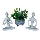 Kit decoração vaso artesanal + 2 mulher meditando branca