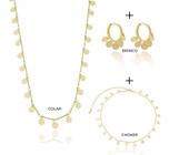 Kit Denise - Choker Fio Palito + Brinco Chapinha + Colar Banhado em Ouro 18k