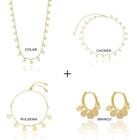 Kit Denise - Choker Fio Palito + Brinco + Colar + Pulseira Banhado em Ouro 18k