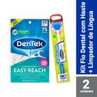 Kit Dentek Escova e Limpador de Língua Orabrush + Fio Dental Floss Picks Clean Easy Reach c/ 75 un