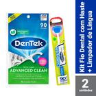 Kit Dentek Escova e Limpador de Língua Orabrush + Fio Dental Floss Picks Triple Clean Adv c/ 90 un