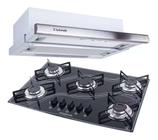 Kit Depurador Embutir 60cm e Cooktop 5 Bocas Lines Safanelli