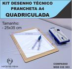 Kit Desenho Técnico Prancheta Engenharia Arquitetura a4 QUADRICULADA Esquadros 26 cm Compasso Cis 303 Regua 30 CM FENIX