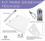 Kit Desenho Técnico Prancheta Engenharia Arquitetura Edificações A3 ACRILICO Par Esquadro 32 cm Compasso Cis 303 Regua 3