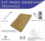 Kit Desenho Técnico Prancheta Engenharia Arquitetura Edificações a4 NATURAL Par Esquadro 26 cm Compasso Cis 303 Regua 30 - Fenix