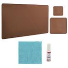 Kit Desk Pad 43x30cm Tapete De Mouse 20x20cm + Protetor Porta Copos e Spray Flanela