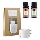 Kit Difusor Aromatizador Elétrico Original de tomada porcelana com 2 Essências Via Aroma (Black Vanilla e Bamboo)