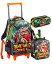 Kit Dino Mochila Rodas + Lancheira + Estojo 40x29x13cm