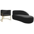 Kit Divã Luna 140cm Lado Direito e 01 Poltrona Base de Ferro Dourado Suede - ADJ Decor