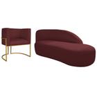 Kit Divã Luna 140cm Lado Direito e 01 Poltrona Base de Ferro Dourado Suede Bordo - Amarena Móveis