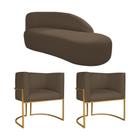 Kit Divã Luna 140cm Lado Direito e 02 Poltronas Base de Ferro Dourado Suede Marrom - Amarena Móveis