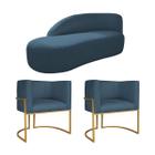 Kit Divã Luna 140cm Lado Esquerdo e 02 Poltronas Base de Ferro Dourado Linho - ADJ Decor