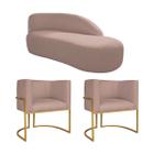 Kit Divã Luna 160cm Lado Direito e 02 Poltronas Base de Ferro Dourado Linho - ADJ Decor