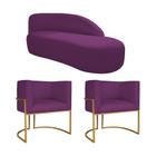 Kit Divã Luna 160cm Lado Direito e 02 Poltronas Base de Ferro Dourado Suede Roxo - Amarena Móveis