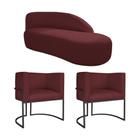 Kit Divã Luna 160cm Lado Direito e 02 Poltronas Base de Ferro Preto Suede Bordo - Amarena Móveis