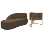 Kit Divã Luna 160cm Lado Esquerdo e 01 Poltrona Base de Ferro Dourado Suede