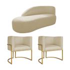 Kit Divã Luna 160cm Lado Esquerdo e 02 Poltronas Base de Ferro Dourado Suede - ADJ Decor