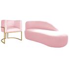 Kit Divã Luna 185cm Lado Direito e 01 Poltrona Base de Ferro Dourado Suede Rosa Bebe - Amarena Móveis