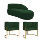 Kit Divã Luna 185cm Lado Direito e 02 Poltronas Base de Ferro Dourado Suede - ADJ Decor