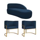 Kit Divã Luna 185cm Lado Direito e 02 Poltronas Base de Ferro Dourado Suede - Amarena Móveis