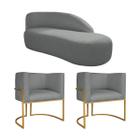 Kit Divã Luna 185cm Lado Direito e 02 Poltronas Base de Ferro Dourado Suede - Amarena Móveis