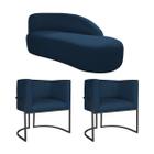 Kit Divã Luna 185cm Lado Direito e 02 Poltronas Base de Ferro Preto Suede - ADJ Decor