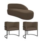 Kit Divã Luna 185cm Lado Direito e 02 Poltronas Base de Ferro Preto Suede - ADJ Decor