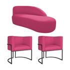 Kit Divã Luna 185cm Lado Direito e 02 Poltronas Base de Ferro Preto Suede Pink - Amarena Móveis