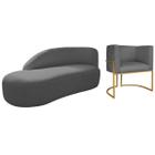 Kit Divã Luna 185cm Lado Esquerdo e 01 Poltrona Base de Ferro Dourado Linho - ADJ Decor