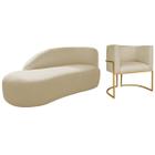 Kit Divã Luna 185cm Lado Esquerdo e 01 Poltrona Base de Ferro Dourado Suede - ADJ Decor