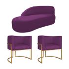 Kit Divã Luna 185cm Lado Esquerdo e 02 Poltronas Base de Ferro Dourado Suede - ADJ Decor