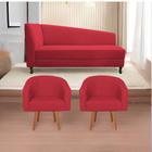 Kit Diva Recamier Heitor 140cm Lado Direito e 02 Poltronas Luiza Suede Vermelho - Amarena Móveis