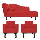 Kit Diva Recamier Juliana130cm Lado Direito e 02 Poltronas Classic Corano Vermelho - Amarena Móveis