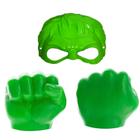 Kit do Herói Verde Hul com 2 Luvas Gigantes e Máscara Adulto Infantil
