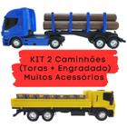 Kit Dois Brinquedos Com: 1 Caminhão Com Troncos + 1 Caminhão Com Engradados Dropside