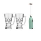 Kit Duas Canecas Vidro Alta Cappuccino + Mixer para Bebidas